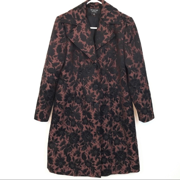 Signature by Larry Levine Jackets & Blazers - Larry Levine Black & Copper Floral Print Trench